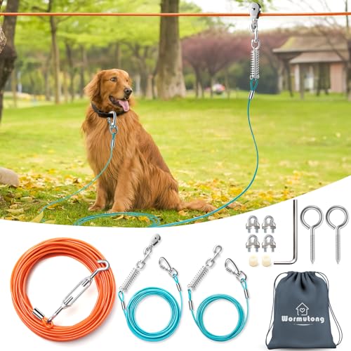 Wormutong Robustes Antennen-Hundelaufrollsystem für Hunde bis zu 113,4 kg – 15,2 m, Hunde-Zippline mit 3 m und 4,5 m langem Kabel mit zwei Läufern, ideal für Hof, Camping, Outdoor Wormutong Robustes Antennen-Hundelaufrollsystem für Hunde bis zu 113,4 kg – 15,2 m, Hunde-Zippline mit 3 m und 4,5 m langem Kabel mit zwei Läufern, ideal für Hof, Camping, Outdoor von Wormutong