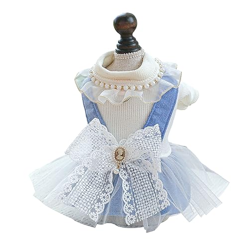 Worparsen Durable Waschbar Haustier Kleid Prinzessin mit Bowknot Simulierte Perle Dekoration Charmant Einfach zu tragen Katze Hund Maschine Liefert Präzise Beige S von Worparsen