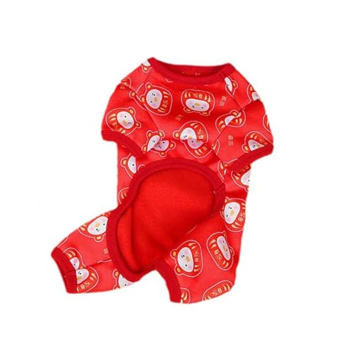 Worparsen Haustier-Outfits mit Cartoon-Muster, festliche Kleidung, chinesisches Neujahr, Hundekostüm, bequem, warm, Overall für Rot, Größe M von Worparsen