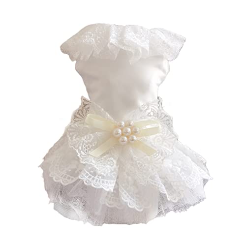 Worparsen Haustierrock, bequemes Hunde-Spitzen-Hochzeitskleid, gut aussehende Polyester-Bläschenrock, formelles Kleid, Spitze, Perlen-Hunderock, für Partys, Weiß M von Worparsen