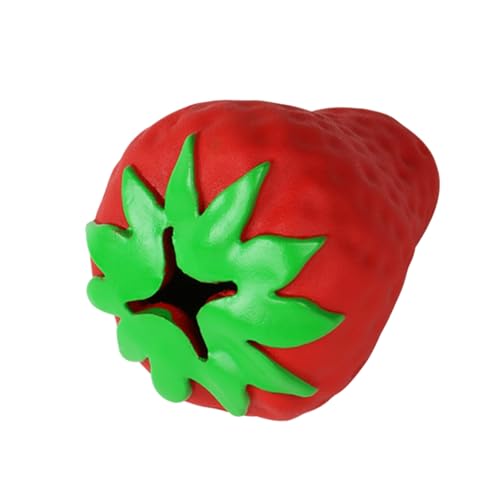 Worparsen Multifunktionaler Futterauslauf-Spielzeugball, interaktiver Hund zum Spielen, Essen, unverwüstliches Leckerli, Erdbeere, bissfest, Zahnknirschen, Entlastung, Gummi, Rot von Worparsen