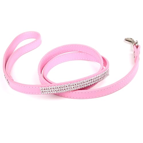 Worparsen Pet Leash Feine Verarbeitung, Hundeleine mit funkelndem Strass-Design, bequeme Kunstleder-Leine, Rosa, Größe M von Worparsen