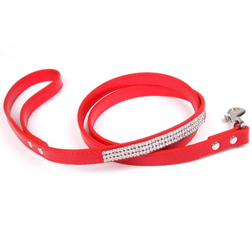 Worparsen Pet Leash Feine Verarbeitung, Hundeleine mit funkelndem Strass-Design, bequeme Kunstleder-Leine, Rot, Größe S von Worparsen