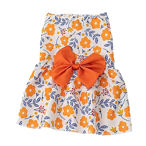 Worparsen Sommer Hund Kleidung Schweißabsorbierende Sommer Katze Kleidung Haustier Floral Kleid Freizeitkleidung Ärmellos Orange XL von Worparsen