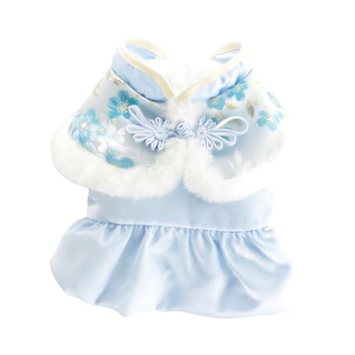 Worparsen Warmes Haustierkleid für den Winter Hund Tang Anzug Neujahr Kostüm Knopfverschluss Exquisite Details Katze Festlich Weich Bequem Blau L von Worparsen