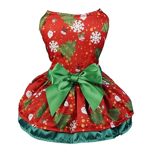 Worparsen Weihnachts-Hundekleid, Weihnachts-Haustierkleid mit Schleife, Dekoration, festliches Urlaubsoutfit für Hunde, Katzen, Weihnachts-Haustierkleid Rot M von Worparsen