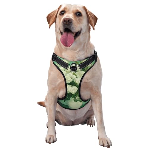 Hundegeschirr, Blumenstrauß mit weißen Rosen in einer weißen Vase, kein Ziehen, verstellbar, reflektierend, Oxford, einfache Kontrolle, Größe M und L von Woshuwo