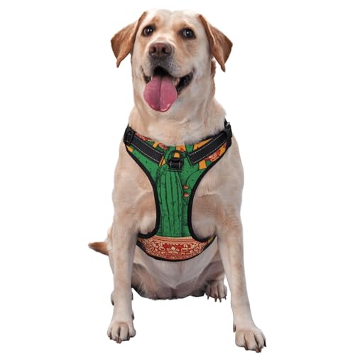 Hundegeschirr, Vintage-Kaktus im Blumentopf, kein Ziehen, verstellbar, reflektierend, Oxford-Gewebe, einfache Kontrolle, Größe M und L von Woshuwo