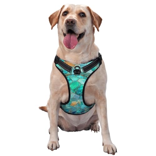 Hundegeschirr aus Buntglas, Schildkröte, kein Ziehen, verstellbar, reflektierend, Oxford, einfache Kontrolle, Größe M, L, Blau / Grün von Woshuwo