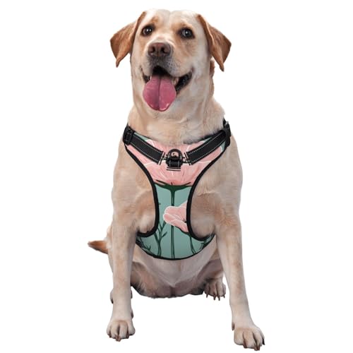 Hundegeschirr aus der Mitte des Jahrhunderts, Boho-Stil, kein Ziehen, verstellbar, reflektierend, Oxford, einfache Kontrolle, Größe M, L, Pink Wildflowers von Woshuwo