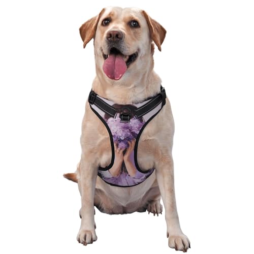 Hundegeschirr für Damen, groß, lilafarben, ästhetisch, kein Ziehen, verstellbar, reflektierend, Oxford, einfache Kontrolle, Größe M, L von Woshuwo