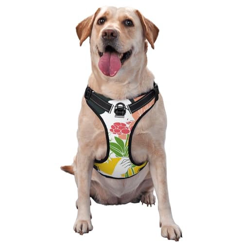 Hundegeschirr für Damen, mit Blumen, kein Ziehen, verstellbar, reflektierend, Oxford, einfache Kontrolle, Größe M und L von Woshuwo