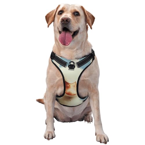 Hundegeschirr im Retro-Stil, kein Ziehen, verstellbar, reflektierend, Oxford, einfache Kontrolle, Größe M, L, Entenblau und Weiß von Woshuwo
