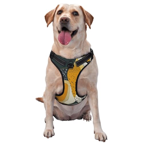 Hundegeschirr im Vintage-Stil, Leopardenmuster auf Dunkelgrün, kein Ziehen, verstellbar, reflektierend, Oxford-Gewebe, einfache Kontrolle, Größe M und L von Woshuwo