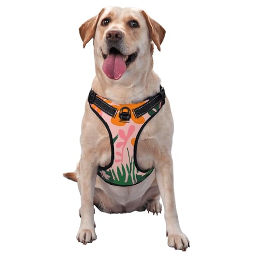Hundegeschirr im Vintage-Stil, Wildblumen, minimalistisch, Boho, kein Ziehen, verstellbar, reflektierend, Oxford, einfache Kontrolle, Größe M und L von Woshuwo