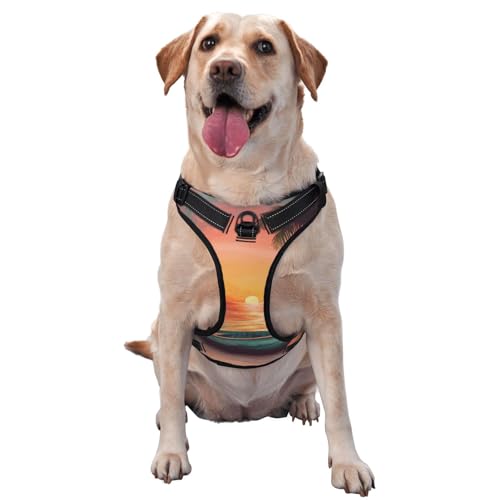 Hundegeschirr mit Boot am Strand, Sonnenuntergang, kein Ziehen, verstellbar, reflektierend, Oxford, einfache Kontrolle, Größe M und L von Woshuwo