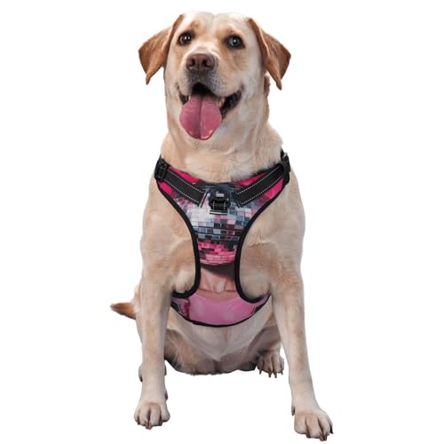 Hundegeschirr mit Discoball, kopflos, ästhetisch, für Mädchen, kein Ziehen, verstellbar, reflektierend, Oxford, einfache Kontrolle, Größe M / L von Woshuwo