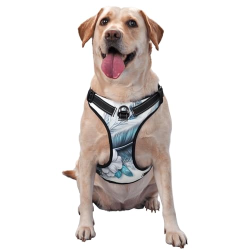 Hundegeschirr mit Federn und Blumen, kein Ziehen, verstellbar, reflektierend, Oxford-Gewebe, einfache Kontrolle, Größe M, L, Hellblau von Woshuwo