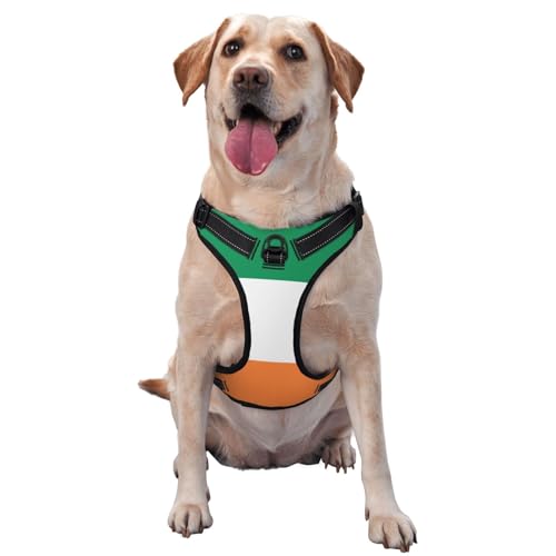 Hundegeschirr mit Irland-Flagge, kein Ziehen, verstellbar, reflektierend, Oxford, einfache Kontrolle, Größe M und L von Woshuwo