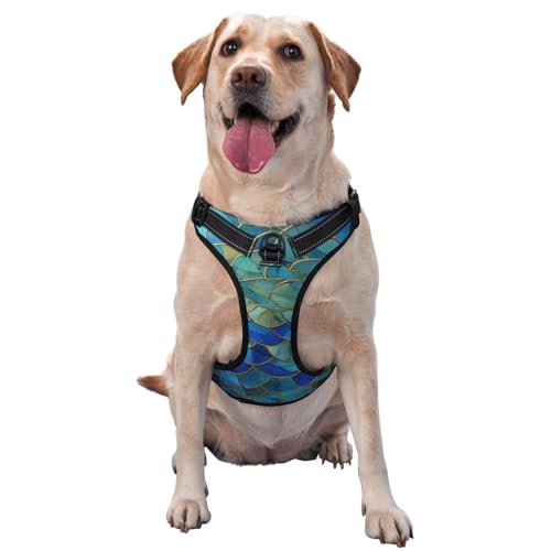 Hundegeschirr mit Mosaik-Design, kein Ziehen, verstellbar, reflektierend, Oxford-Stoff, einfache Kontrolle, Größe M und L, Blau von Woshuwo