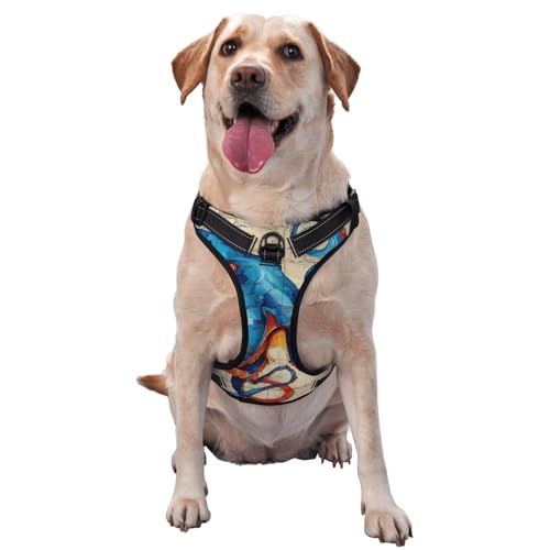 Hundegeschirr mit Oktopus-Motiv auf alter Karte, kein Ziehen, verstellbar, reflektierend, Oxford-Gewebe, einfache Kontrolle, Größe M, L von Woshuwo