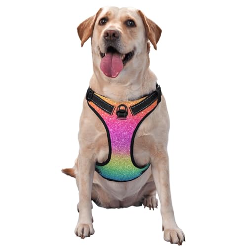 Hundegeschirr mit Regenbogen-Glitzer, kein Ziehen, verstellbar, reflektierend, Oxford, einfache Kontrolle, Größe M und L von Woshuwo