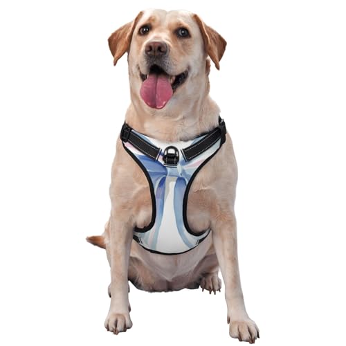 Hundegeschirr mit Schleife, kein Ziehen, verstellbar, reflektierend, Oxford, einfache Kontrolle, Größe M, L, Wasserfarben-Blau von Woshuwo