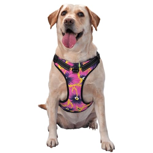Hundegeschirr mit Stiefmütterchen, kein Ziehen, verstellbar, reflektierend, Oxford, einfache Kontrolle, Größe M, L, Neonrosa von Woshuwo