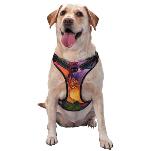 Hundegeschirr mit abstraktem Blumenmuster, kein Ziehen, verstellbar, reflektierend, Oxford, einfache Kontrolle, Größe M und L von Woshuwo