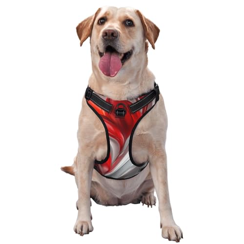 Hundegeschirr mit abstrakten Blättern, kein Ziehen, verstellbar, reflektierend, Oxford-Gewebe, einfache Kontrolle, Größe M, L, Rot und Weiß von Woshuwo