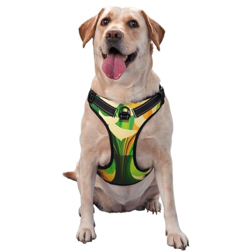 Hundegeschirr mit abstrakten Blumen in Vase, kein Ziehen, verstellbar, reflektierend, Oxford, einfache Kontrolle, Größe M und L von Woshuwo