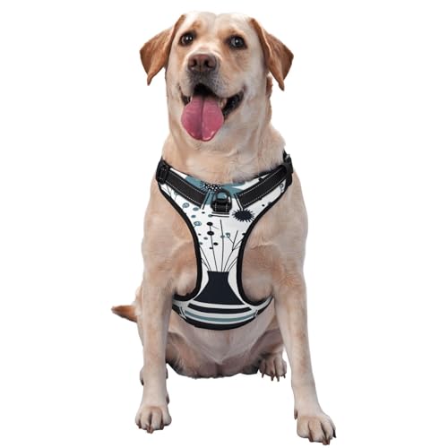 Hundegeschirr mit abstrakten Blumen in gestreifter Vase, kein Ziehen, verstellbar, reflektierend, Oxford, einfache Kontrolle, Größe M und L Hundegeschirr mit abstrakten Blumen in gestreifter Vase, kein Ziehen, verstellbar, reflektierend, Oxford, einfache Kontrolle, Größe M und L von Woshuwo