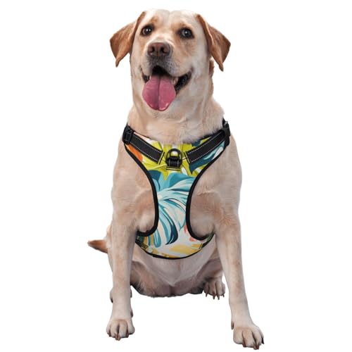 Hundegeschirr mit abstrakten Farben, Blätter von Monstera, kein Ziehen, verstellbar, reflektierend, Oxford, einfache Kontrolle, Größe M und L von Woshuwo