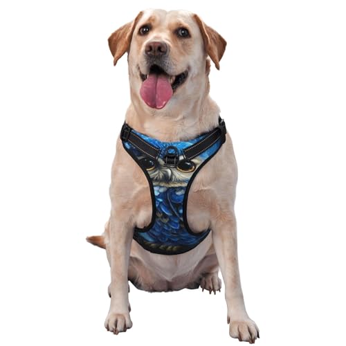 Hundegeschirr mit blauer Eule im Wald, kein Ziehen, verstellbar, reflektierend, Oxford-Gewebe, einfache Kontrolle, Größe M und L von Woshuwo