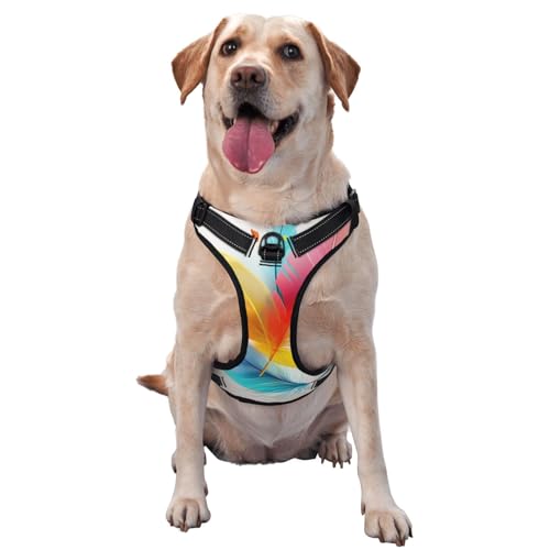 Hundegeschirr mit bunten Federn, kein Ziehen, verstellbar, reflektierend, Oxford, einfache Kontrolle, Größe M und L von Woshuwo