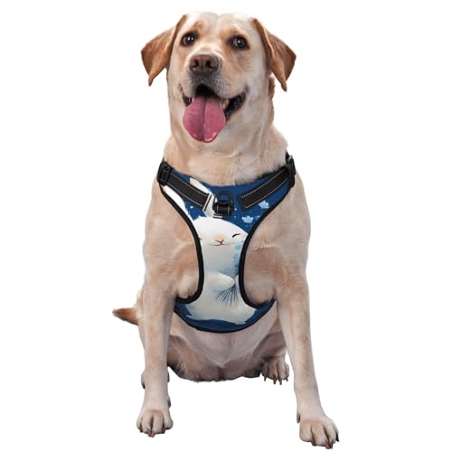 Hundegeschirr mit niedlichem Häschen mit Blumen, kein Ziehen, verstellbar, reflektierend, Oxford-Stoff, einfache Kontrolle, Größe M und L von Woshuwo