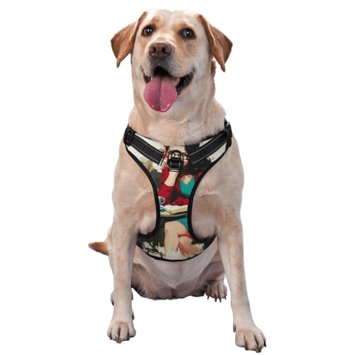 Hundegeschirr mit niedlichem Mädchen in einem Coffeeshop, kein Ziehen, verstellbar, reflektierend, Oxford, einfache Kontrolle, Größe M und L von Woshuwo