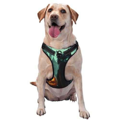 Hundegeschirr mit orangefarbenem Kürbis, kein Ziehen, verstellbar, reflektierend, Oxford, einfache Kontrolle, Größe M, L, Schwarz von Woshuwo
