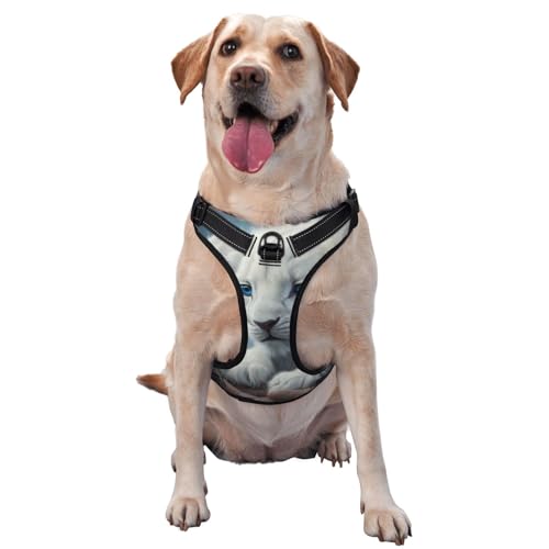 Hundegeschirr mit weißem Löwe, sitzend auf der Hand, kein Ziehen, verstellbar, reflektierend, Oxford, einfache Kontrolle, Größe M und L von Woshuwo