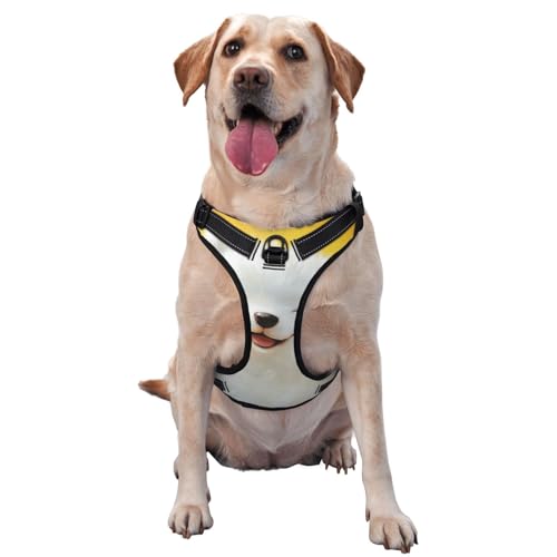 Joyful Hundegeschirr, niedlich, Welpe auf Gelb, kein Ziehen, verstellbar, reflektierend, Oxford, einfache Kontrolle, Größe M und L von Woshuwo