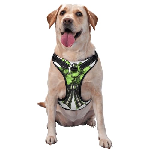 Lucky Shamrocks Hundegeschirr mit kariertem Band, kein Ziehen, verstellbar, reflektierend, Oxford, einfache Kontrolle, Größe M und L von Woshuwo
