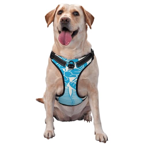Simple Hundegeschirr mit blauen Blumen in gestreifter Vase, kein Ziehen, verstellbar, reflektierend, Oxford, einfache Kontrolle, Größe M und L von Woshuwo
