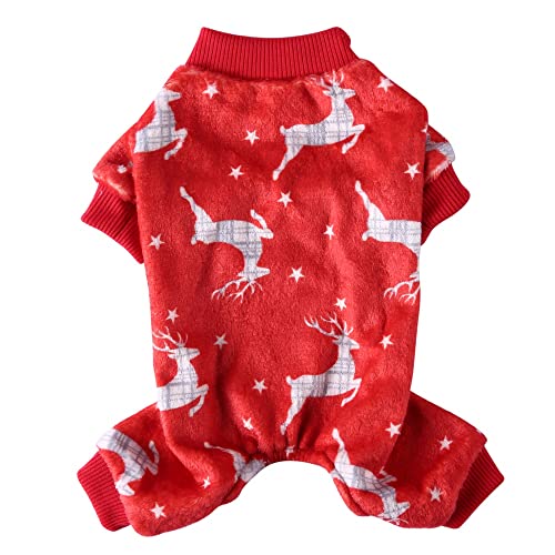Wosieue Weihnachtlicher Elch-Print Haustier-Pyjama für Hunde, weicher, Fleece-Hunde-Overall, leichter Welpenpullover – L von Wosieue