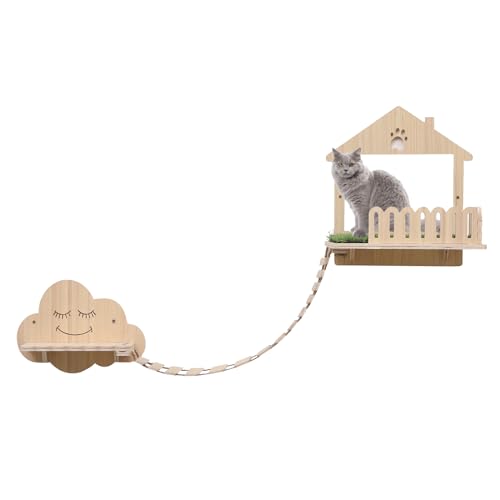 Katzenhängematte Wandmontierte Katzenregale mit Treppen-Sets für Katzenklettern, Spielen und Schlafen, Modernes Indoor-Katzenbett aus Holz und Wandmöbel für große Katzen oder Kitty (Wolken und von Wotunest