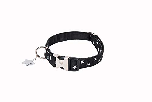 Wouapy Halsband für Hunde, Sternform, 12 mm, Halsumfang: 22/32 cm, Schwarz von Wouapy