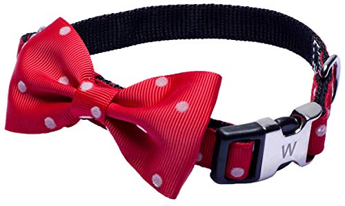 Wouapy Hundehalsband mit Fliege, Rot mit Punkten, 15 mm breit, für Halsumfang von 24/38 cm von Wouapy