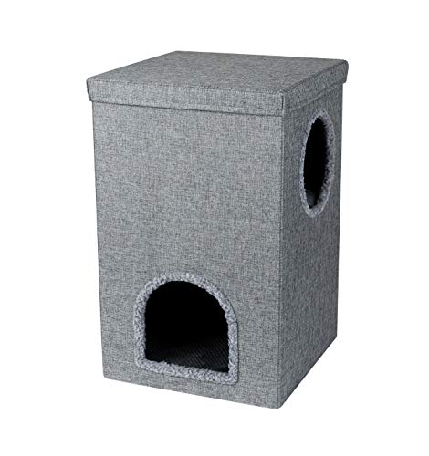 Wouapy – Katzenbox La Donjon – Spiel- und Ruheplatz aus meliertem Stoff – Versteck für die Katze ruhig – Katzenbox mit Etage – Einheitsgröße von Wouapy