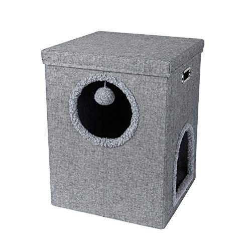 Wouapy – Katzenbox La Tour – Spiel- und Ruheplatz aus meliertem Stoff – Versteck für die Katze ruhig – Ball aus Kunstpelz zum Jagen – komplett faltbar – Einheitsgröße Wouapy – Katzenbox La Tour – Spiel- und Ruheplatz aus meliertem Stoff – Versteck für die Katze ruhig – Ball aus Kunstpelz zum Jagen – komplett faltbar – Einheitsgröße von Wouapy