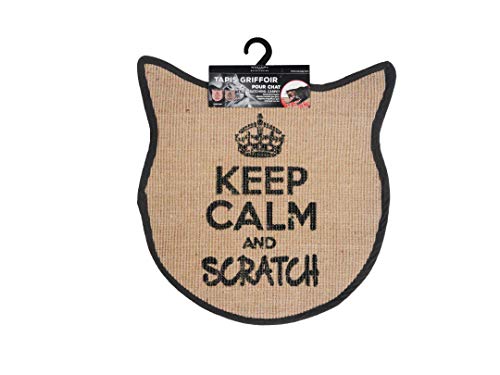 Wouapy - Kratzmatte für Katzen – Kratzteppich aus Sisal – Design & Trend – Aufschrift Keep Calm and Scratch – Grau Anthrazit 55 x 31 x 0,7 cm von Wouapy