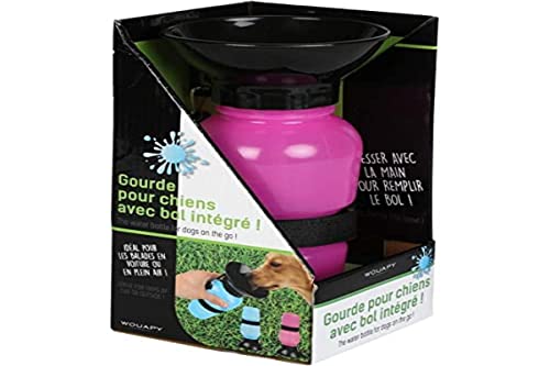 Wouapy Tragbarer Hundetränke, Brunnenart (500 ml, rosa), Wasserflasche mit Schüssel für große Hunde, Kunststoff, Welpen, Zubehör für Haustiere. von Wouapy